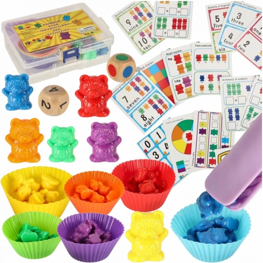 Montessori medvedki – set za učenje štetja in barv, 44 delov