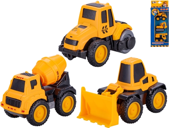 Set gradbenih avtomobilčkov z žerjavom in mešalcem betona, 3 kosi, 7–8,5 cm, povratni pogon