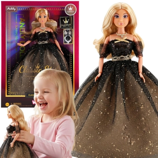 Lutka Woopie Royal Lily v črno-zlati obleki, 30 cm