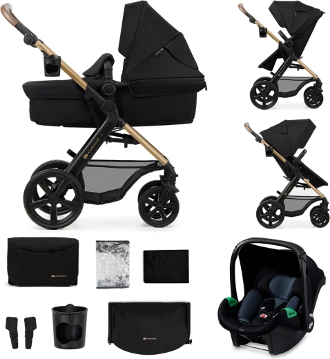 Kinderkraft moov 2 kombinirani otroški voziček 3v1 pure black s penastimi kolesi