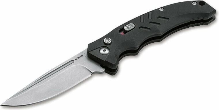 Böker Plus Intention II Black avtomatski taktični žepni nož 8 cm s stonewash obdelavo in ročajem G10