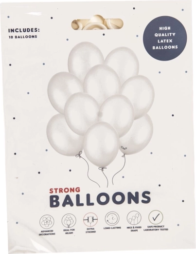 Beli biserni lateks baloni 27 cm, 10 kos