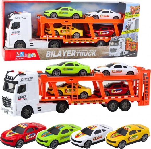 Komplet vlečni tovornjak s 4 avtomobilčki, luči in zvoki