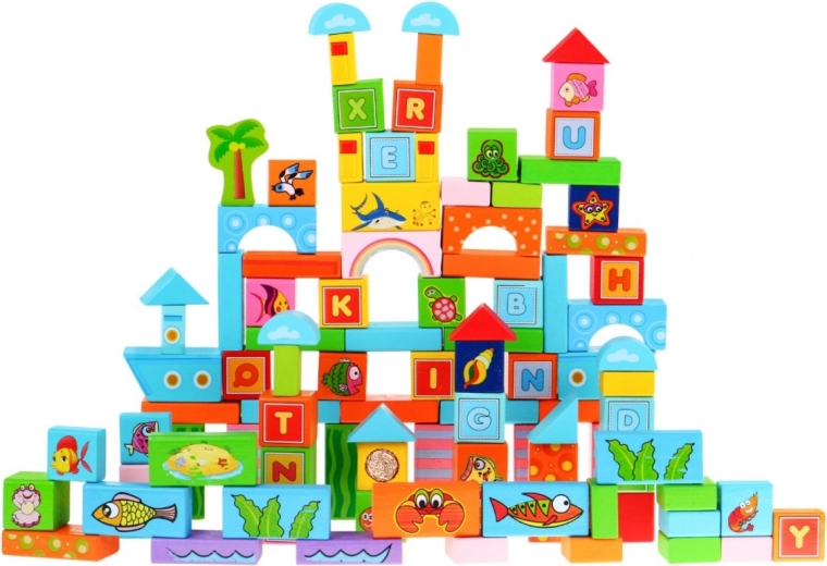 Ocean Wooden Blocks – 100 pieces for children from 3 years