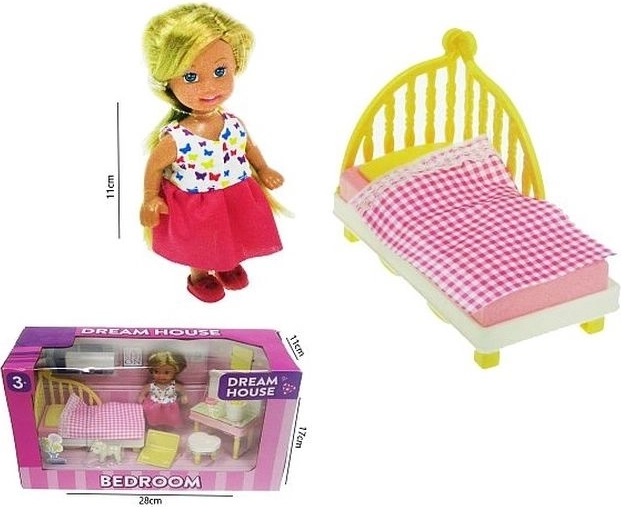 Punčka 11 cm s kompletom spalnice