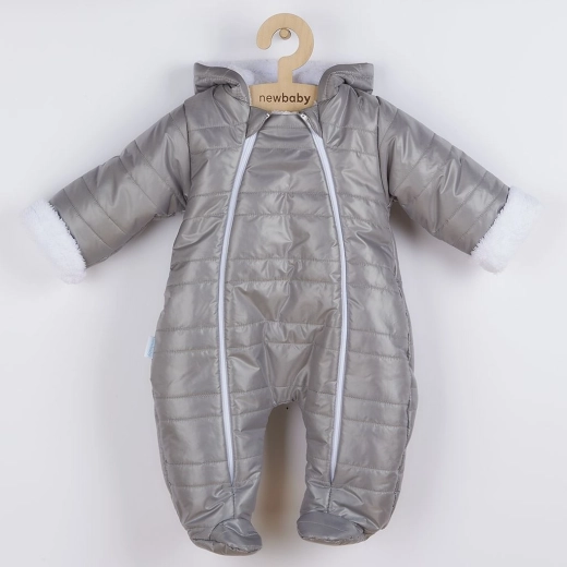 Zimski otroški kombinezon z kapuco in ušeski NEW BABY Pumi, siv