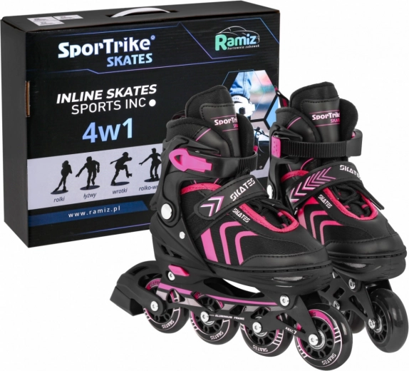 Otroški komplet 4v1 rolerji inline, kotalke in drsalke, velikost 29–33 – Rožnata
