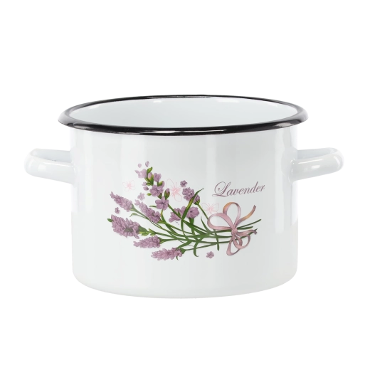 Emajliran lonec 3 l (18 cm) bel z motivom sivke