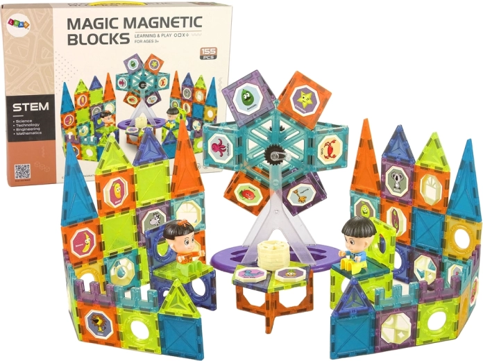 Magnetni 3D gradbeni bloki – vrtiljak, 155 elementov