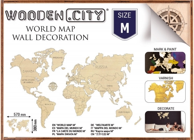 Leseni zemljevid sveta M 57 × 38 cm WOODEN CITY