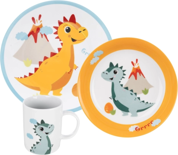Otroški jedilni set dino okrogel 3 kosi