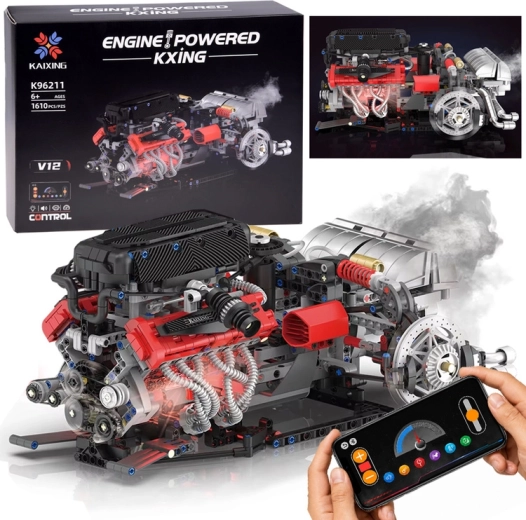 KXING technical building set – build a functional V12 engine with a steam generator, 1610 pieces
