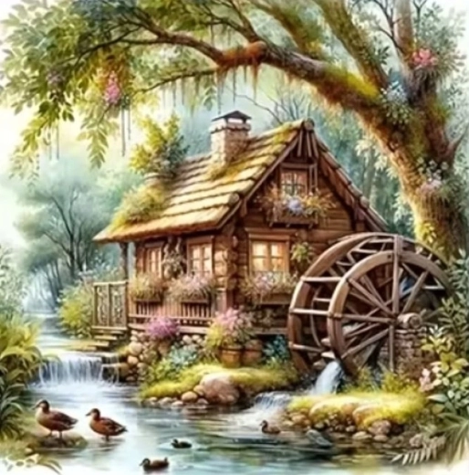 Norimpex diamond painting forest mill with ducks 30 × 40 cm
