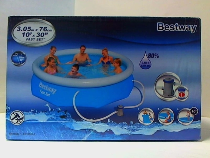 Bestway Fast Set samonosilni bazen z napihljivim robom 300 × 76 cm s filtrirno črpalko