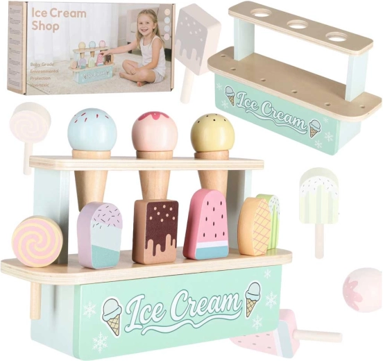 Wooden kids’ ice cream stand – ice cream stall (10-piece set)