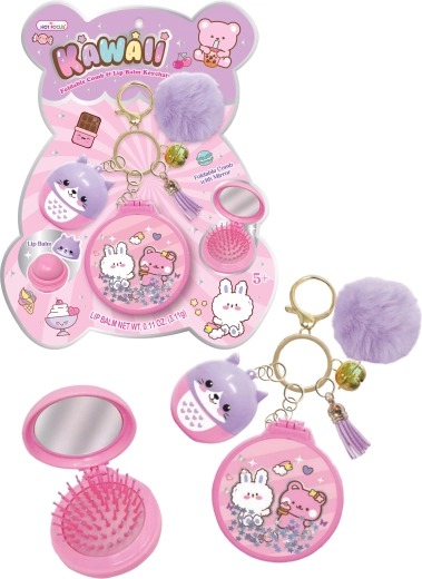 Keychain with lip balm and comb – animals - 1 piece