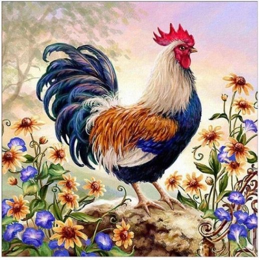 Diamond embroidery (diamond painting) colorful rooster 30 × 30 cm