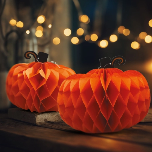 Halloweenska papirnata dekoracija – bučni lampijoni 25/30 cm, 2 kosa