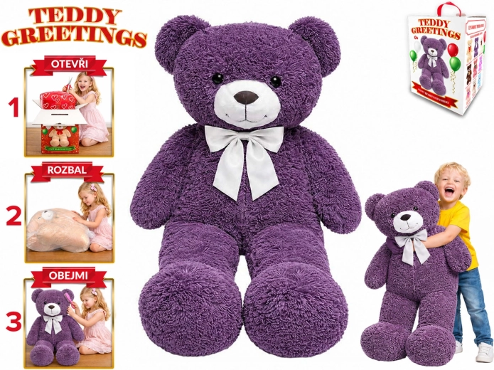 Plišasti medvedek z mašno Teddy Greetings 120 cm vijoličen - 1 kos