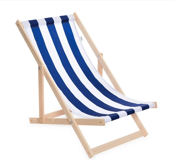 zložljiv vrtni in plažni leseni ležalnik modro-beli BABY MIX