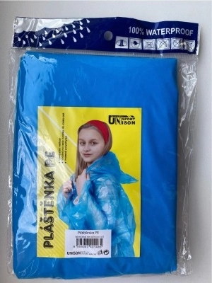 polietilenska pelerina, univerzalna velikost v vrečki 9×13 cm