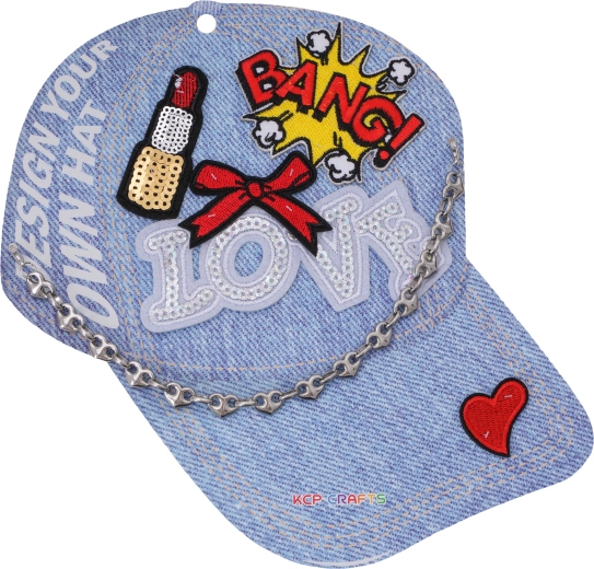 Decorative set for a baseball cap in a comic style with sequins and a metal chain - 1 piece