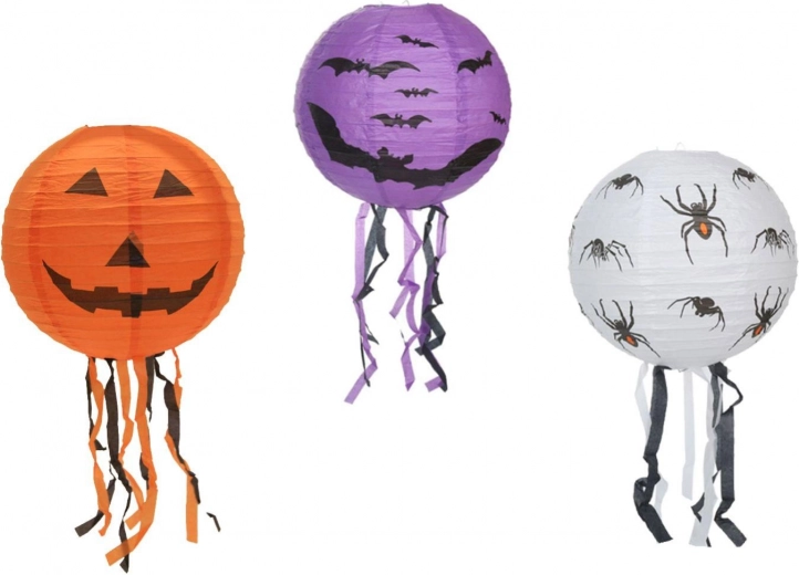 Papirnata halloweenska lampijonka – krogla s cofki 30 cm, 3 motivi