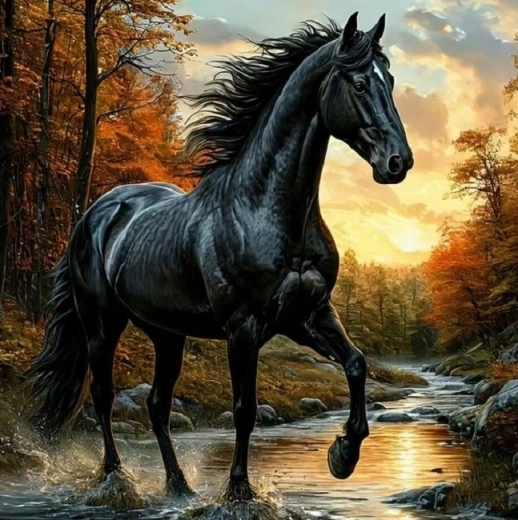 Norimpex diamond painting black horse in a stream 30 × 40 cm