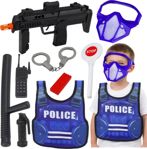 Otroški policijski set z jopičem, pištolo in dodatki