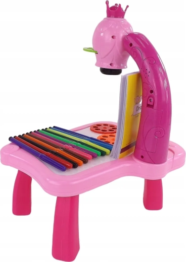 Stabilna rožnata mizica s pripomočki