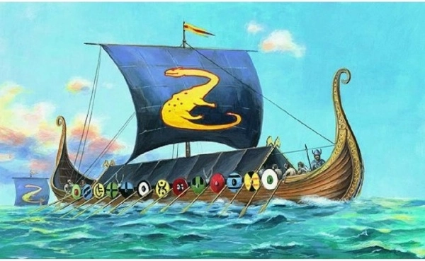 Model Drakkar Oseberg 8,7 × 12,7 cm v škatli 25 × 14,5 × 4,5 cm