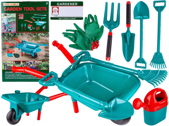 Children’s garden set with wheelbarrow and accessories (18 pieces)