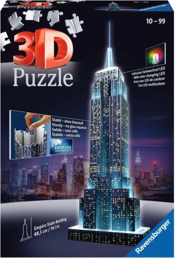 RAVENSBURGER svetleči 3D puzzle Empire State Building – nočna izdaja, 216 koščkov