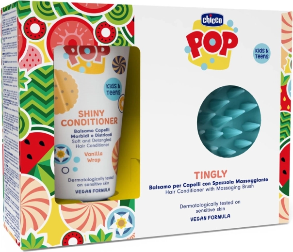 Chicco POP Vanilla Shiny balzam za lase 150 ml z masažno krtačo za lasišče