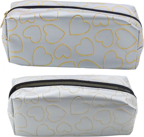 Srebrna šolska peresnica z zlatimi srčki