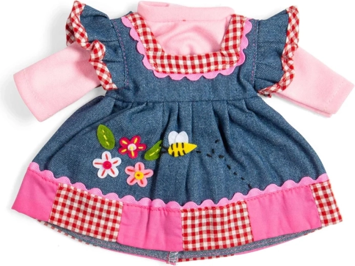 Bigjigs Toys džins oblekica z rožnatim robom za punčko 34 cm