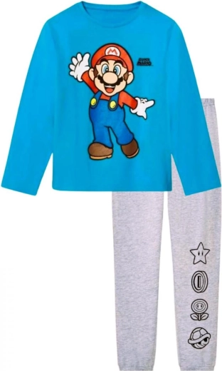 Children's Super Mario Pyjamas in Turquoise and Grey