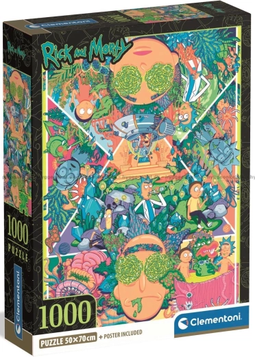 Puzzle CLEMENTONI Rick and Morty – psihedelični kolaž, 1000 delcev