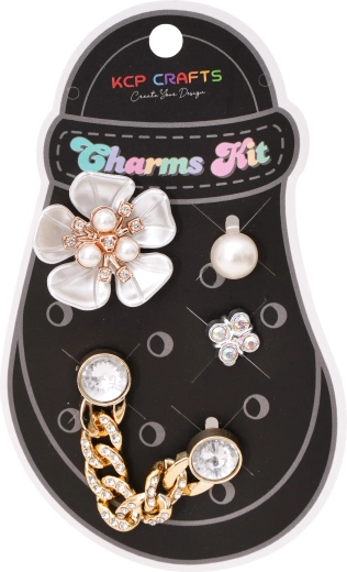 Set of decorative accessories for slippers – large white flower and crystal chain