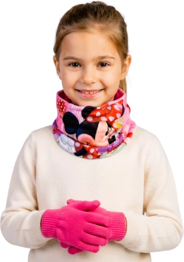 Otroški komplet grelnika za vrat in rokavic Minnie Mouse malinove barve za otroke od 3 do 8 let