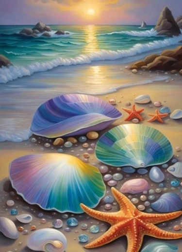 NORIMPEX Slikanje po številkah Pisane školjke na plaži 40 × 50 cm