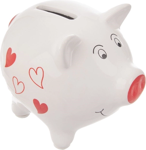 Keramični hranilnik pujsek 10 cm z rdečimi srčki