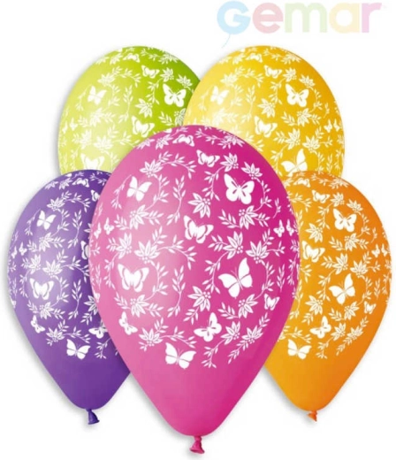 Gemar pastelni lateks balon s potiskom metuljčkov 30 cm - 1 kos
