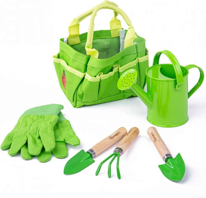 Otroški vrtnarski set v platneni torbi BIGJIGS TOYS – zelen