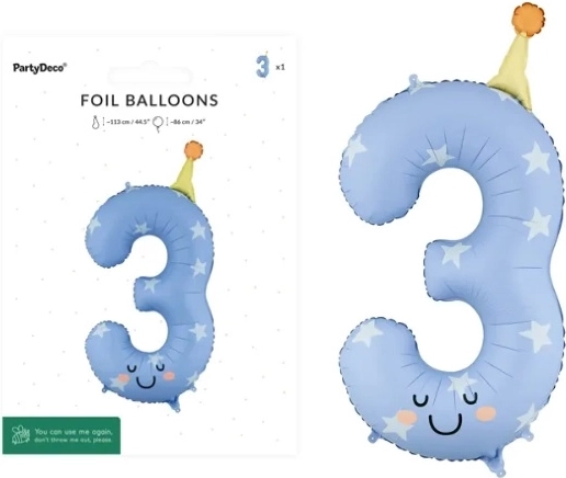 Folijski balon številka 3 svetlo moder 86 cm