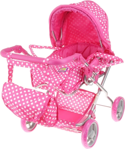 Adar doll stroller, pink with polka dots, 3-in-1 with bag