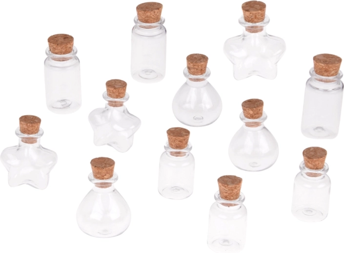 12 oblikovanih mini stekleničk s plutovinastim zamaškom