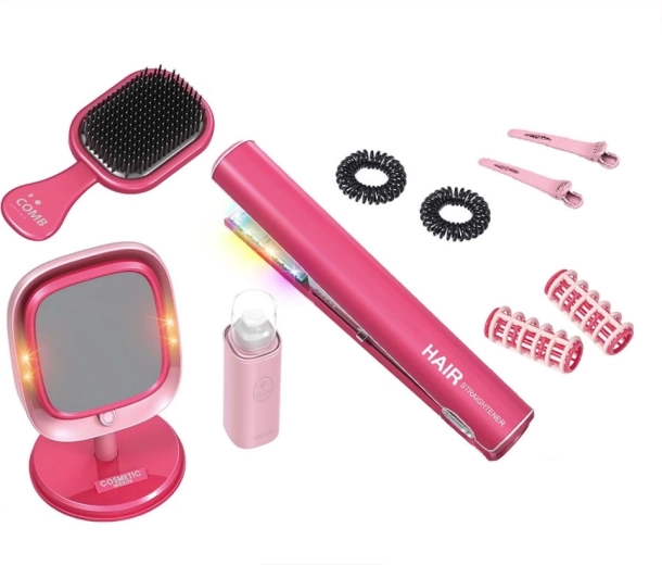 Otroški frizerski studio z likalnikom za lase in LED ogledalom