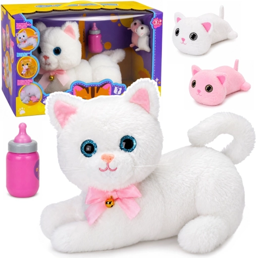 Interactive plush kitty with bottle, sounds, melodies and voice recording, white - 1 piece