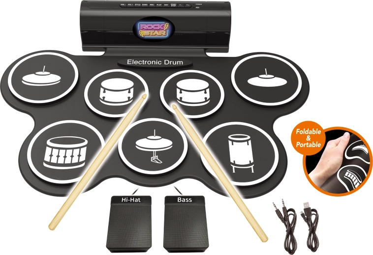Elektronski set bobnov s pedali in svetlobnimi učinki